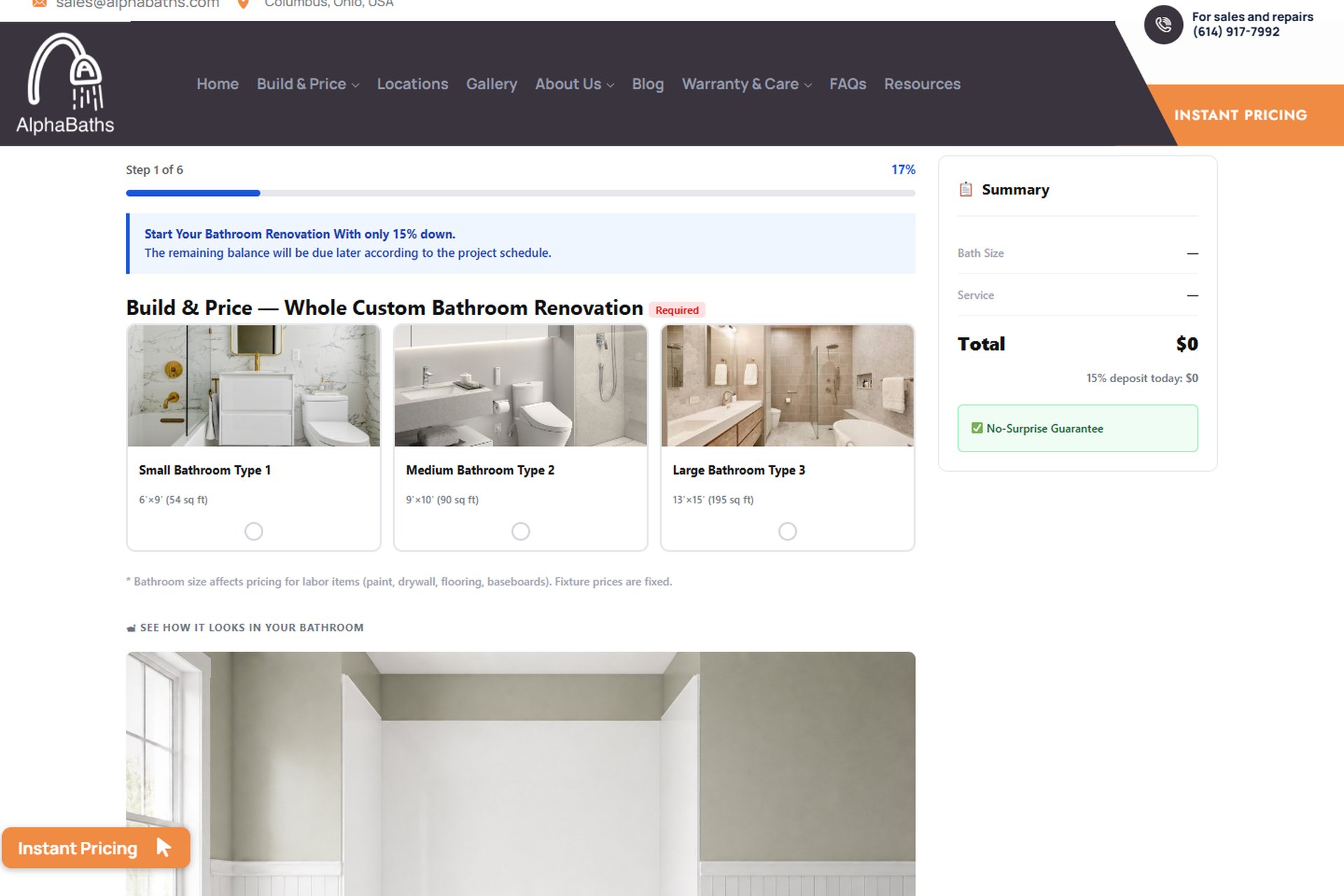 Bathroom configurator steps