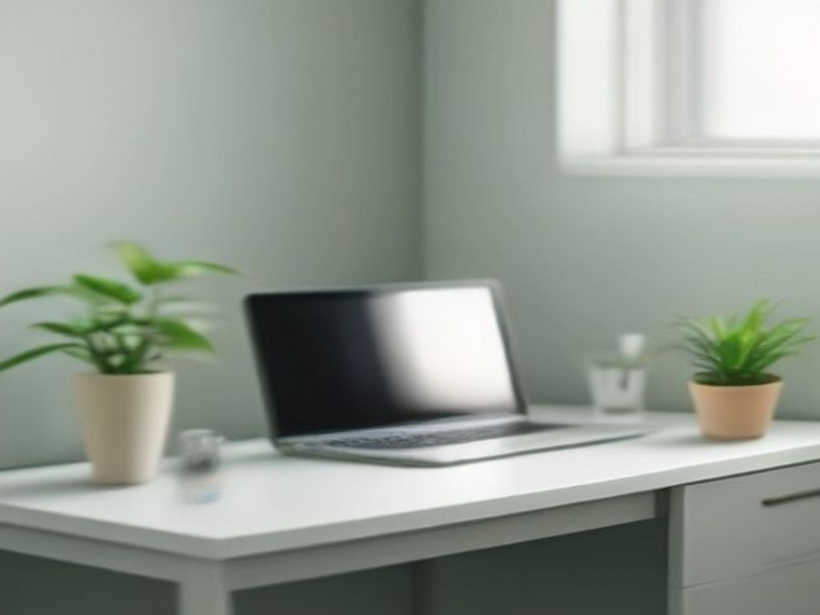 A clean minimal workspace with a single plant